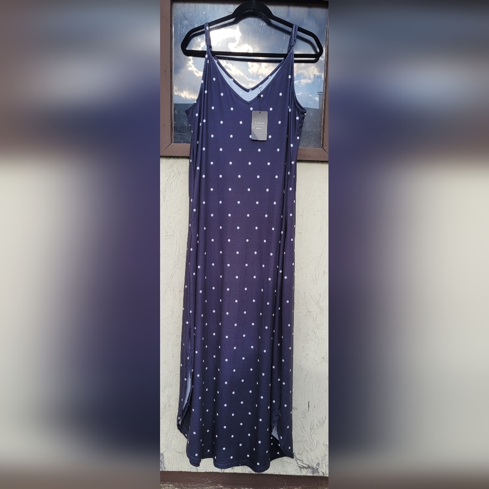🆕️ NWOT Zilcremo Navy Polka Dot Maxi Dress With Pockets